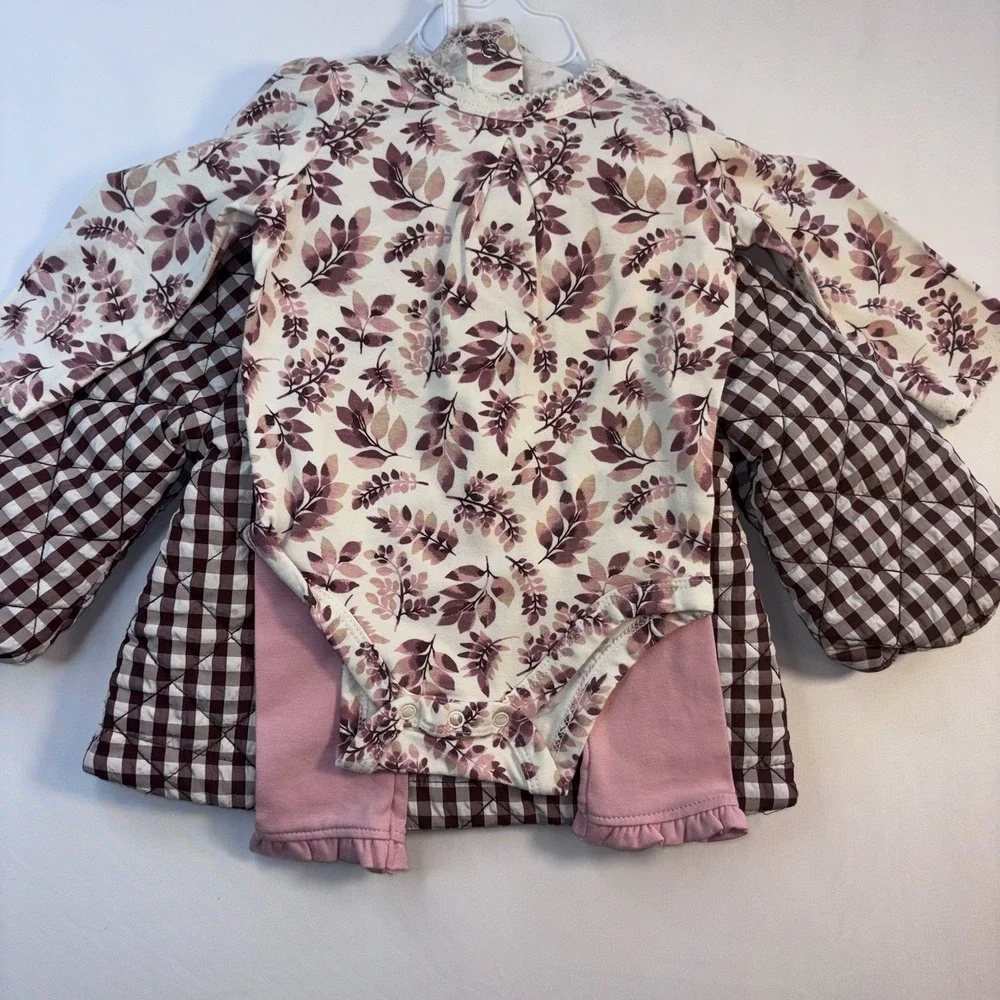 NWT Max Studio Kids 3-6M 3 Piece‎ Set Long Sleeve Pants  Jacket Cream Pink Brown